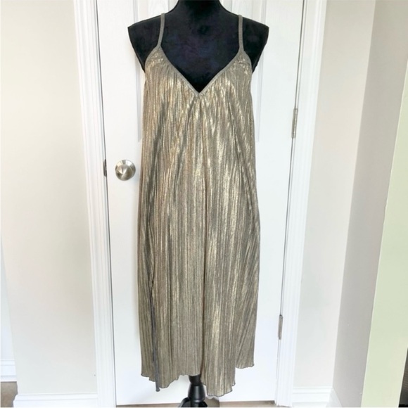 Cosabella Metallic Slip Dress Accordion Pleat Gold Gray Spaghetti Strap  Small - Picture 1 of 9